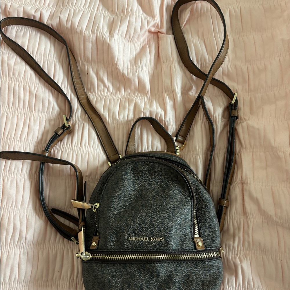 Michael Kors Dark Brown Mini Backpack with Gold Hardware